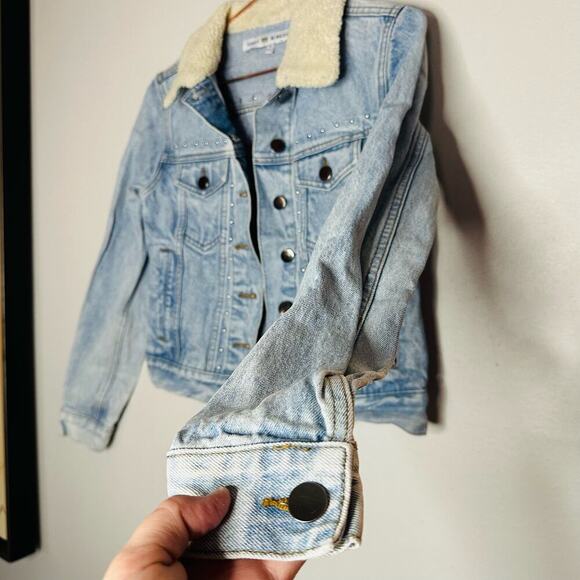 Rebecca Minkoff Light Blue Faux Fur Collar Clark Studded Denim Jacket Size XS - Picture 9 of 13